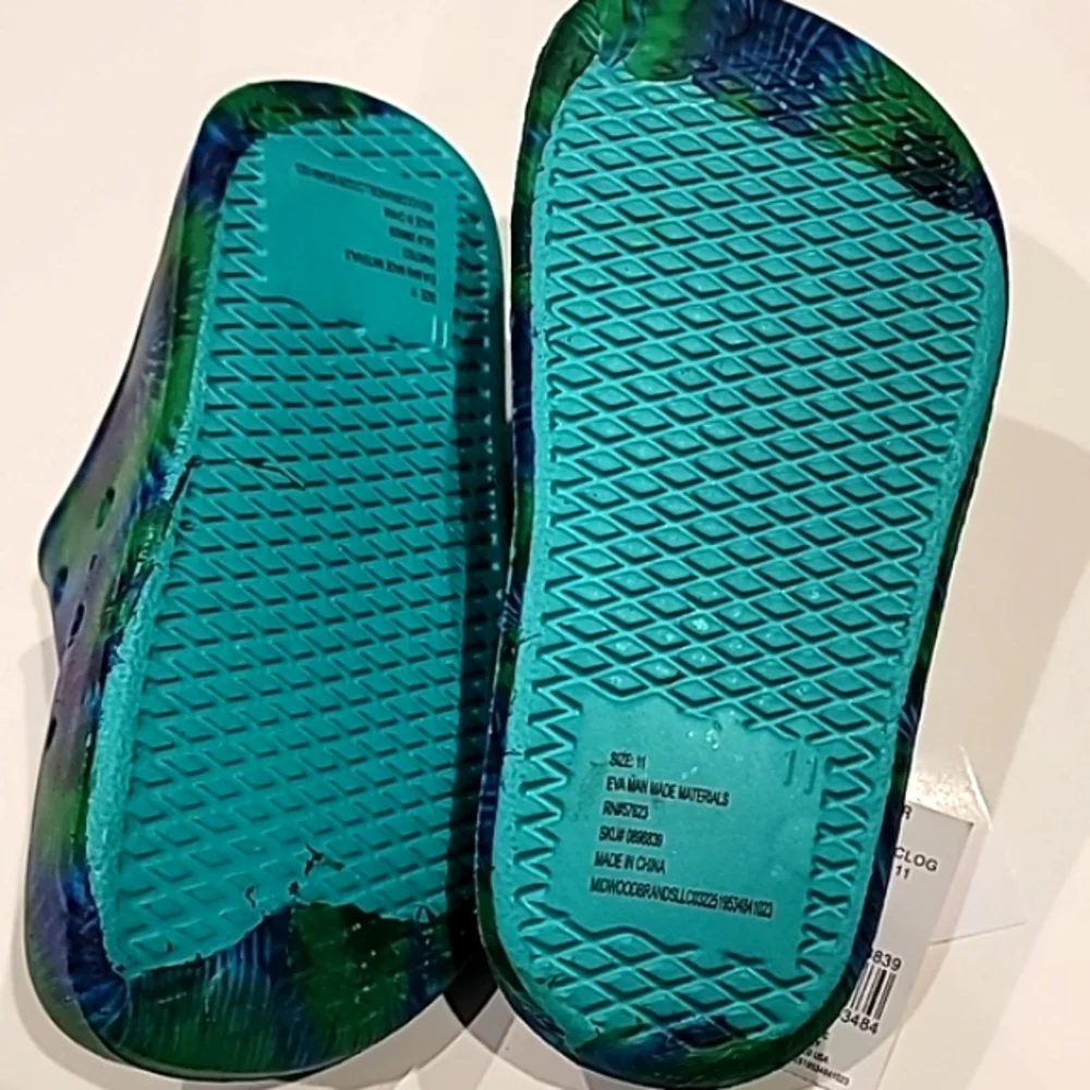 Highland Original Young Boy Tie Dye Rubber Clogs Green Blue 11 - Picture 6 of 7